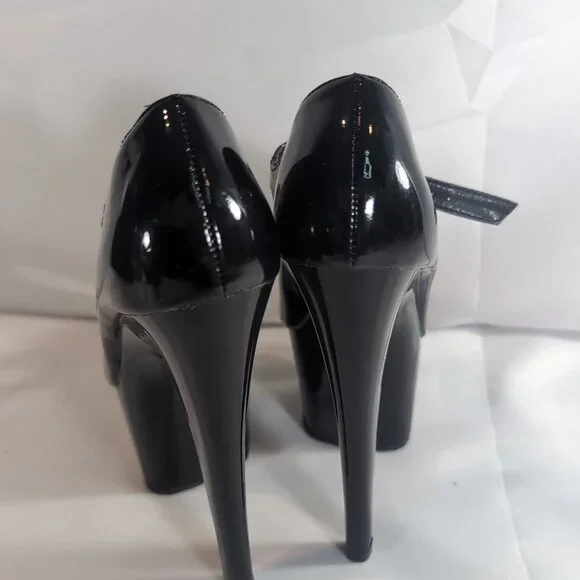 2 Pair Pleaser Heels 6 Delight 662 Corset Black Patent Mary Jane Dance Pole 6" - Picture 11 of 16